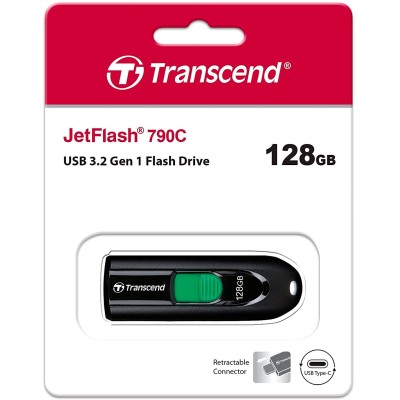 Накопичувач Transcend 128GB USB 3.2 Type-C JetFlash 790C Чорний (TS128GJF790C) Накопичувач Transcend 128GB USB 3.2 Type-C JetFlash 790C Чорний (TS128GJF790C)
