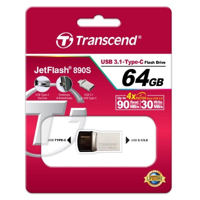 Накопичувач Transcend 64GB USB 3.1 Type-A + Type-C 890 R90/W30MB/s (TS64GJF890S) Накопичувач Transcend 64GB USB 3.1 Type-A + Type-C 890 R90/W30MB/s (TS64GJF890S)