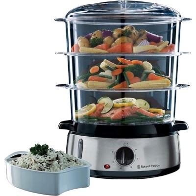 Пароварка Russell Hobbs Cook&Home 800Вт, чаша-3/3/3л, резервуар для води -1л, механічне керування, 3 яруси, метал/пластик, чорни Пароварка Russell Hobbs Cook&Home 800Вт, чаша-3/3/3л, резервуар для води -1л, механічне керування, 3 яруси, метал/пластик, чорни