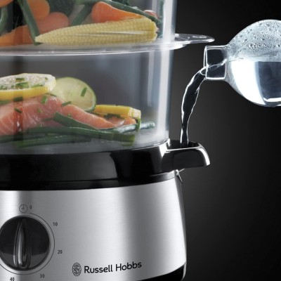 Пароварка Russell Hobbs Cook&Home 800Вт, чаша-3/3/3л, резервуар для води -1л, механічне керування, 3 яруси, метал/пластик, чорни Пароварка Russell Hobbs Cook&Home 800Вт, чаша-3/3/3л, резервуар для води -1л, механічне керування, 3 яруси, метал/пластик, чорни