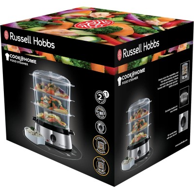 Пароварка Russell Hobbs Cook&Home 800Вт, чаша-3/3/3л, резервуар для води -1л, механічне керування, 3 яруси, метал/пластик, чорни Пароварка Russell Hobbs Cook&Home 800Вт, чаша-3/3/3л, резервуар для води -1л, механічне керування, 3 яруси, метал/пластик, чорни
