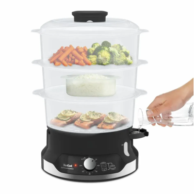 Пароварка Tefal Ultracompact, 800Вт, об'єм-9л, резервуар для води -1л, механічне керув., пластик, чорний (VC204810) Пароварка Tefal Ultracompact, 800Вт, об'єм-9л, резервуар для води -1л, механічне керув., пластик, чорний (VC204810)