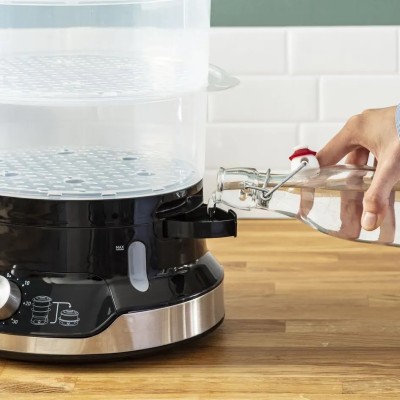 Пароварка Tefal Ultracompact, 800Вт, об'єм-9л, резервуар для води -1л, механічне керув., пластик, чорний (VC204810) Пароварка Tefal Ultracompact, 800Вт, об'єм-9л, резервуар для води -1л, механічне керув., пластик, чорний (VC204810)