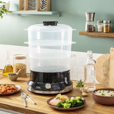 Пароварка Tefal Ultracompact, 800Вт, об'єм-9л, резервуар для води -1л, механічне керув., пластик, чорний (VC204810) Пароварка Tefal Ultracompact, 800Вт, об'єм-9л, резервуар для води -1л, механічне керув., пластик, чорний (VC204810)