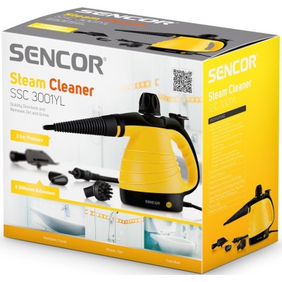 Пароочисник Sencor, 1000Вт, 350мл, 3Бар, жовтий (SSC3001YL) Пароочисник Sencor, 1000Вт, 350мл, 3Бар, жовтий (SSC3001YL)