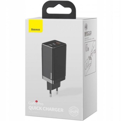 Зарядний Пристрій Baseus 1USB + 2Type-C GaN2 Pro Quick Charger 65W (CCGAN2P-B01) Black (с)