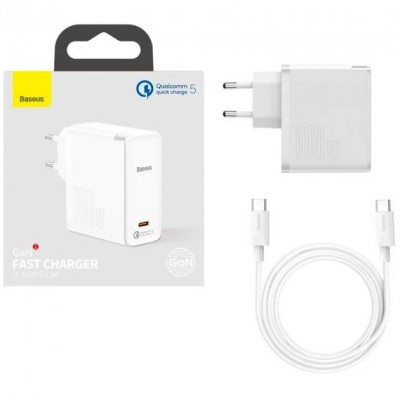 Зарядний Пристрій Baseus GaN2 Quick Charger 1C 100W With Cable Type-C to Type-C 100W 1.5m (TZCCGAN-L02) White Зарядний Пристрій Baseus GaN2 Quick Charger 1C 100W With Cable Type-C to Type-C 100W 1.5m (TZCCGAN-L02) White