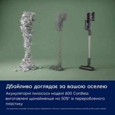 Пилосос Electrolux безпровідний, конт пил -0.5л, автон. робота до 50хв, вага-2.49кг, НЕРА12, 2 насадки, зелений (EP61CB21OG)