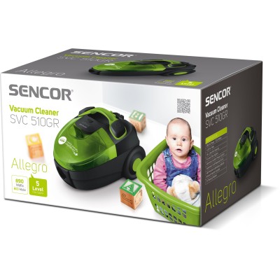 Пилосос Sencor контейнерний Allegro, 890Вт, конт пил -1.5л, НЕРА, чорно-зелений (SVC510GR-EUE2) Пилосос Sencor контейнерний Allegro, 890Вт, конт пил -1.5л, НЕРА, чорно-зелений (SVC510GR-EUE2)