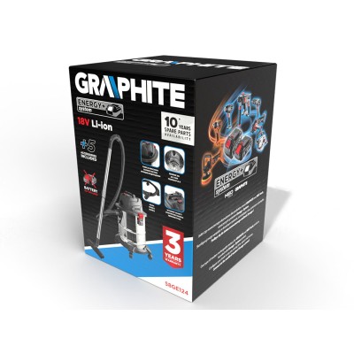 Пилосос професійний акумуляторний GRAPHITE Energy+ 18В, контейнер 20л, 4.03кг, без АКБ та ЗП (58GE124) Пилосос професійний акумуляторний GRAPHITE Energy+ 18В, контейнер 20л, 4.03кг, без АКБ та ЗП (58GE124)