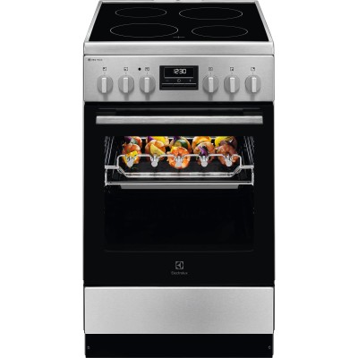 Плита Electrolux електрична склокерамічна, 57л, 50x60см, дисплей, конвекція, мангальна підставка, нерж (LKR540267X)
