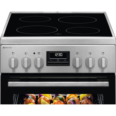 Плита Electrolux електрична склокерамічна, 57л, 50x60см, дисплей, конвекція, мангальна підставка, нерж (LKR540267X)