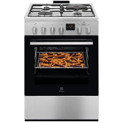 Плита Electrolux комбінована 3 газ + 1 електро, 58л, 60x60см, дисплей, конвекція, пара, нерж (LKM660222X)