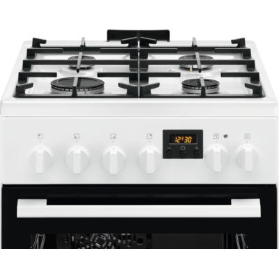 Плита Electrolux комбінована, 57л, 50x60см, дисплей, конвекція, чавун, білий (LKK520211W)