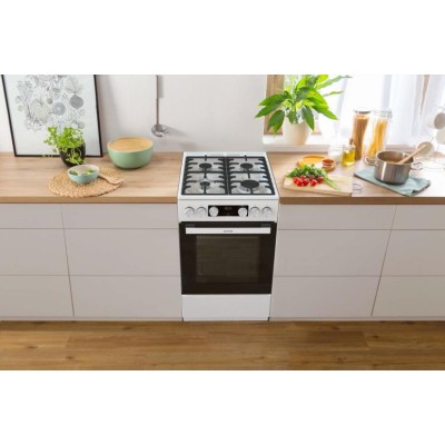 Плита Gorenje газова, 67л, 50x60см, дисплей, IconLed, чавун, білий (GGI5C21WF-B)