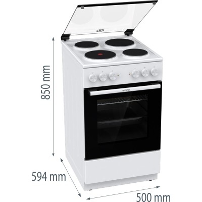 Плита Gorenje електрична , 68л, 50x60см, гриль, білий (GE5A21WH)