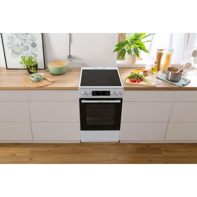 Плита Gorenje електрична склокерамічна, 70л, 50x60см, дисплей, приготування з паром, програматор, білий (GECS5C70WA)