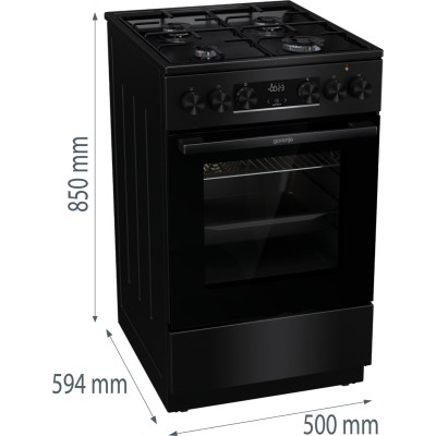 Плита Gorenje комбінована, 62л, 50x60см, дисплей, IconLed, емальовані, чорний (GK5C60BJ)