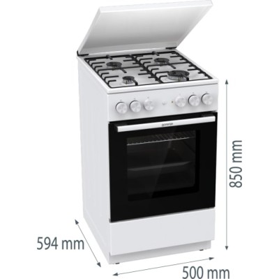Плита Gorenje комбінована, 68л, 50x60см, емальовані реш, з кришкою, білий (GK5A22WH)