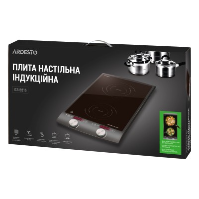 Плитка настільна Ardesto індукційна, конфорок - 2 на 1.3кВт + 1.6кВт вертик., керування - сенсорне, таймер, чорний (ICS-B216)