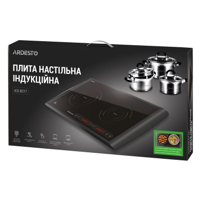 Плитка настільна Ardesto індукційна, конфорок - 2 на 1.3кВт + 1.6кВт горизонт., керування - сенсорне, таймер, чорний (ICS-B217)