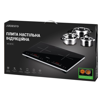 Плитка настільна Ardesto індукційна, конфорок - 2 на 1.3кВт + 1.8кВт горизонт., керування - сенсорне, таймер, boost, чорний (ICS Плитка настільна Ardesto індукційна, конфорок - 2 на 1.3кВт + 1.8кВт горизонт., керування - сенсорне, таймер, boost, чорний (ICS