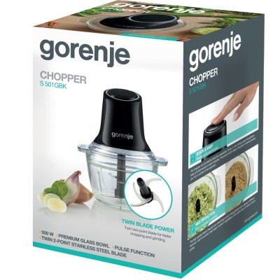 Подрібнювач Gorenje, 500Вт, чаша-1000мл, скло, чорний Подрібнювач Gorenje, 500Вт, чаша-1000мл, скло, чорний