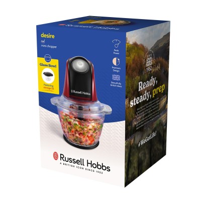 Подрібнювач Russell Hobbs Desire Red, 200Вт, чаша-500мл, скло, корпус-пластик, червоний Подрібнювач Russell Hobbs Desire Red, 200Вт, чаша-500мл, скло, корпус-пластик, червоний