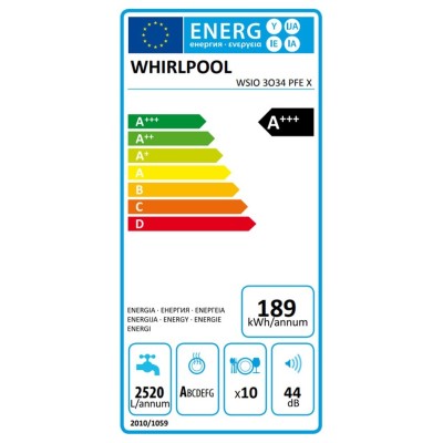 Посудомийна машина Whirlpool вбудована, 10компл., A+++, 45см, дисплей, інвертор, 3й кошик, білий (WSIO3O34PFEX) Посудомийна машина Whirlpool вбудована, 10компл., A+++, 45см, дисплей, інвертор, 3й кошик, білий (WSIO3O34PFEX)