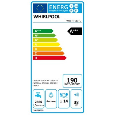 Посудомийна машина Whirlpool вбудована, 14компл., A+++, 60см, дисплей, 3й кошик, білий (W8IHF58TU)