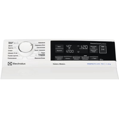 Пральна машина Electrolux вертикальна, 6кг, 1300, A+++, 60см, дисплей, пара, інвертор, білий (EW7TN3362U) Пральна машина Electrolux вертикальна, 6кг, 1300, A+++, 60см, дисплей, пара, інвертор, білий (EW7TN3362U)