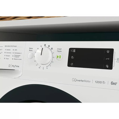 Пральна машина Indesit фронтальна, 6кг, 1200, A+++, 43см, дисплей, інвертор, люк чорний, білий (OMTWSE61293WKUA) Пральна машина Indesit фронтальна, 6кг, 1200, A+++, 43см, дисплей, інвертор, люк чорний, білий (OMTWSE61293WKUA)