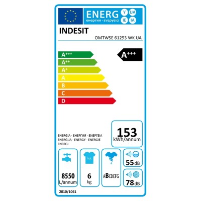 Пральна машина Indesit фронтальна, 6кг, 1200, A+++, 43см, дисплей, інвертор, люк чорний, білий (OMTWSE61293WKUA) Пральна машина Indesit фронтальна, 6кг, 1200, A+++, 43см, дисплей, інвертор, люк чорний, білий (OMTWSE61293WKUA)