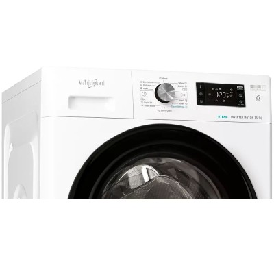 Пральна машина Whirlpool фронтальна, 10кг, 1400, A+++, 60см, дисплей, пара, інвертор, люк чорний, білий (FFB10469BVUA)