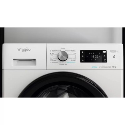 Пральна машина Whirlpool фронтальна, 10кг, 1400, A+++, 60см, дисплей, пара, інвертор, люк чорний, білий (FFB10469BVUA)