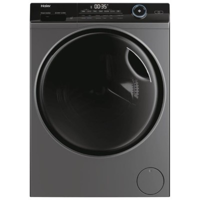 Прально-сушильна машина Haier фронтальна, 8(5)кг, 1400, A, 46см, дисплей, пара, інвертор, люк чорний, прямий привід, cріблястий 