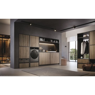 Прально-сушильна машина Haier фронтальна, 8(5)кг, 1400, A, 46см, дисплей, пара, інвертор, люк чорний, прямий привід, cріблястий 
