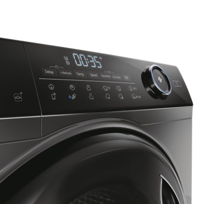 Прально-сушильна машина Haier фронтальна, 8(5)кг, 1400, A, 46см, дисплей, пара, інвертор, люк чорний, прямий привід, cріблястий 