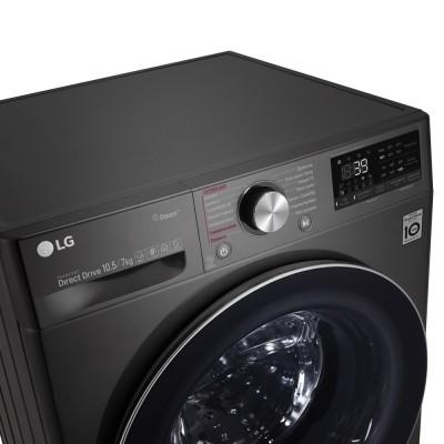 Прально-сушильна машина LG фронтальна, 10.5(7)кг, 1400, А, 56см, дисплей, пара, інвертор, чорний (F4V9RC9P)
