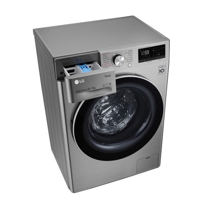 Прально-сушильна машина LG фронтальна, 8.5(5)кг, 1200, A, пара, 47см, дисплей, пара, інвертор, сріблястий (F2V5GG9T)