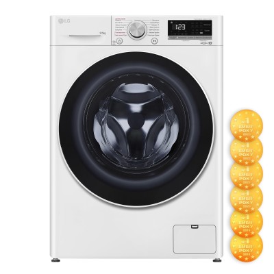 Прально-сушильна машина LG фронтальна, 9(5)кг, 1200, А, 48см, дисплей, пара, інвертор, білий (F2V3FG0W)