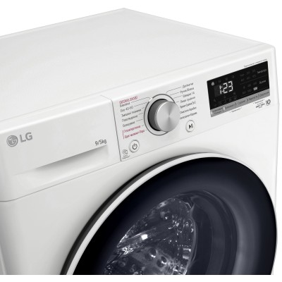Прально-сушильна машина LG фронтальна, 9(5)кг, 1200, А, 48см, дисплей, пара, інвертор, білий (F2V3FG0W)
