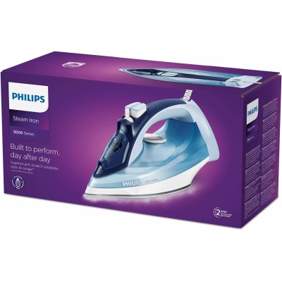 Праска Philips 5000 Series, 2400Вт, 320мл, паровий удар -180гр, постійна пара - 45гр, керам. підошва, голубий (DST5030/20)