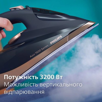 Праска Philips 7500 Series, 3200Вт, 300мл, паровий удар -260гр, постійна пара - 50гр, нерж. сталь, синій (DST7510/80) Праска Philips 7500 Series, 3200Вт, 300мл, паровий удар -260гр, постійна пара - 50гр, нерж. сталь, синій (DST7510/80)