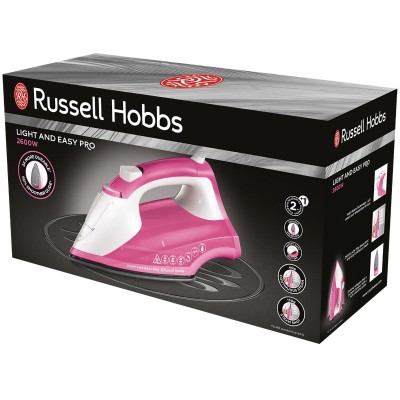 Праска Russell Hobbs Light & Easy Pro, 2600Вт, 240мл, паровий удар -130гр, постійна пара - 40гр, керам. підошва, біло-рожевий (2 Праска Russell Hobbs Light & Easy Pro, 2600Вт, 240мл, паровий удар -130гр, постійна пара - 40гр, керам. підошва, біло-рожевий (2