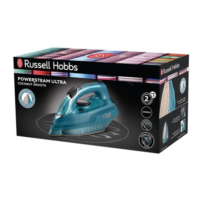 Праска Russell Hobbs Powersteam Ultra Coconut Smooth, 3100Вт, 350мл, паровий удар -230гр, самоочищування, керам. підошва, блакит Праска Russell Hobbs Powersteam Ultra Coconut Smooth, 3100Вт, 350мл, паровий удар -230гр, самоочищування, керам. підошва, блакит