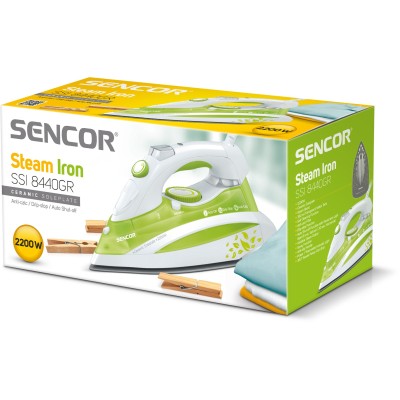 Праска Sencor, 2200Вт, 380мл, паровий удар -120гр, постійна пара - 25гр, керам. підошва, зелений (SSI8440GR) Праска Sencor, 2200Вт, 380мл, паровий удар -120гр, постійна пара - 25гр, керам. підошва, зелений (SSI8440GR)