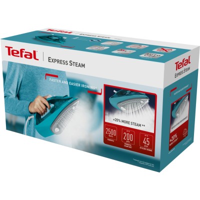 Праска Tefal Express Steam, 2500Вт, 270мл, паровий удар -200гр, постійна пара - 45гр, керам. підошва, бірюзовий (FV2867E0) Праска Tefal Express Steam, 2500Вт, 270мл, паровий удар -200гр, постійна пара - 45гр, керам. підошва, бірюзовий (FV2867E0)
