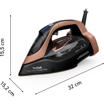 Праска Tefal Ultimate Power Pro, 3200Вт, 350мл, паровий удар -300гр, постійна пара - 85гр, керам. підошва, чорно-золотий (FV9E50 Праска Tefal Ultimate Power Pro, 3200Вт, 350мл, паровий удар -300гр, постійна пара - 85гр, керам. підошва, чорно-золотий (FV9E50