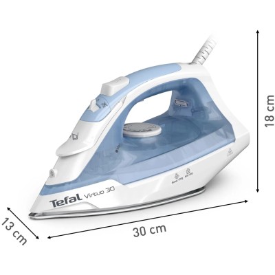 Праска Tefal Virtuo 30, 2000Вт, 240мл, паровий удар -120гр, постійна пара - 27гр, керам. підошва, біло-блакитний (FV2C41E0) Праска Tefal Virtuo 30, 2000Вт, 240мл, паровий удар -120гр, постійна пара - 27гр, керам. підошва, біло-блакитний (FV2C41E0)